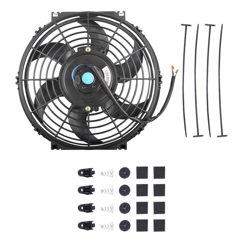 SSN 10" Electric Radiator Cooling Fan Assembly Kit, Push Pull Electric Radiator Universal Slim Fan with 12V 80W Mount Kit Black - Image 1
